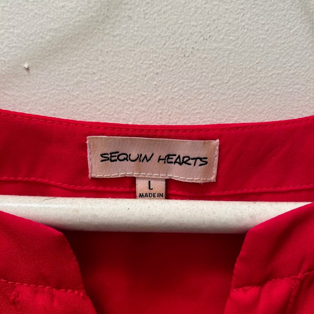 Sequin Hearts Red Blouse, size Large